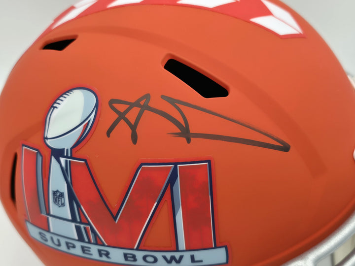 Aaron Donald Auto Rams Orange SB LVI Logo Full Size Speed Replica Helmet Beckett