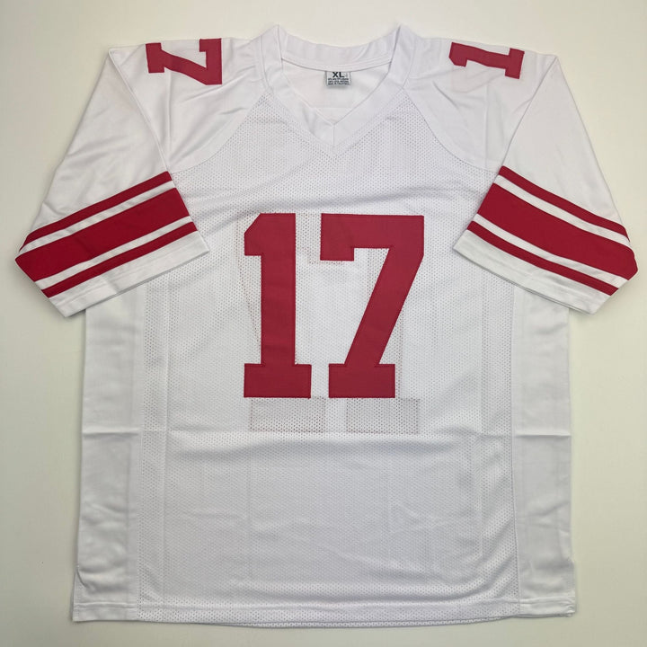 Autographed/Signed Plaxico Burress New York White Football Jersey JSA COA