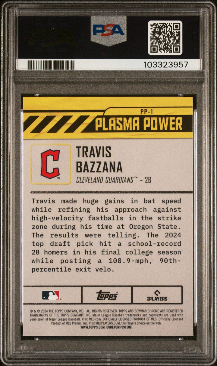 Graded 2024 Bowman Draft Travis Bazzana #PP1 Plasma Power Baseball Card PSA 10