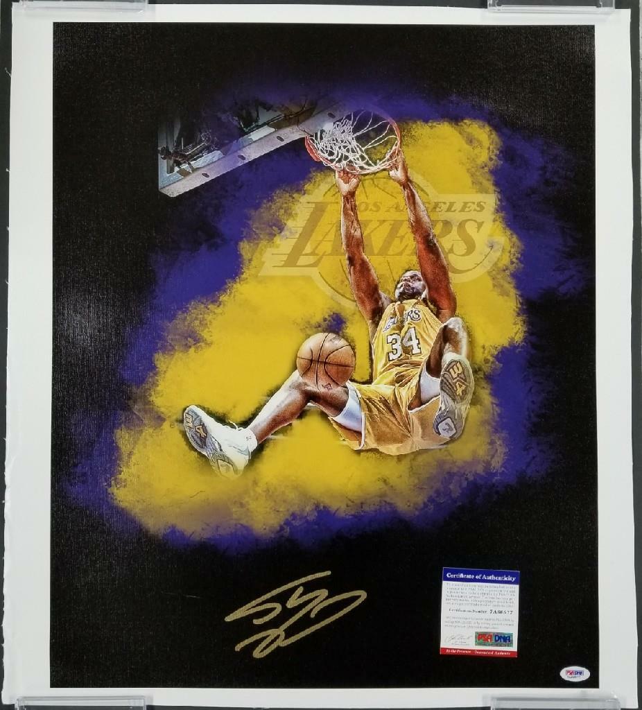 HOF Shaq Shaquille O'Neal autograph Lakers signed 18x24 Canvas Photo PSA/DNA COA