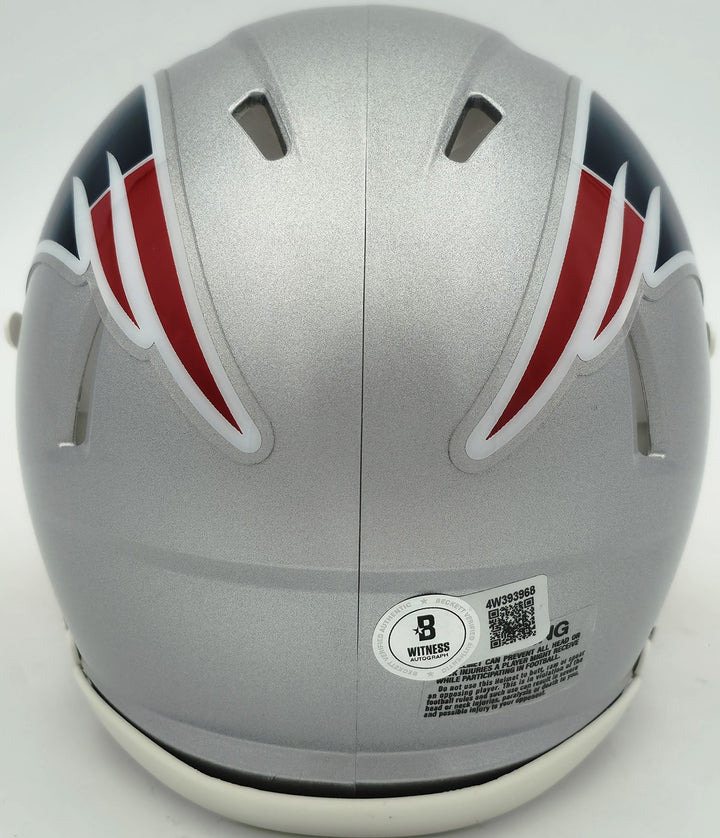 Kayshon Boutte Signed New England Patriots Silver Speed Mini Helmet Beckett Wit