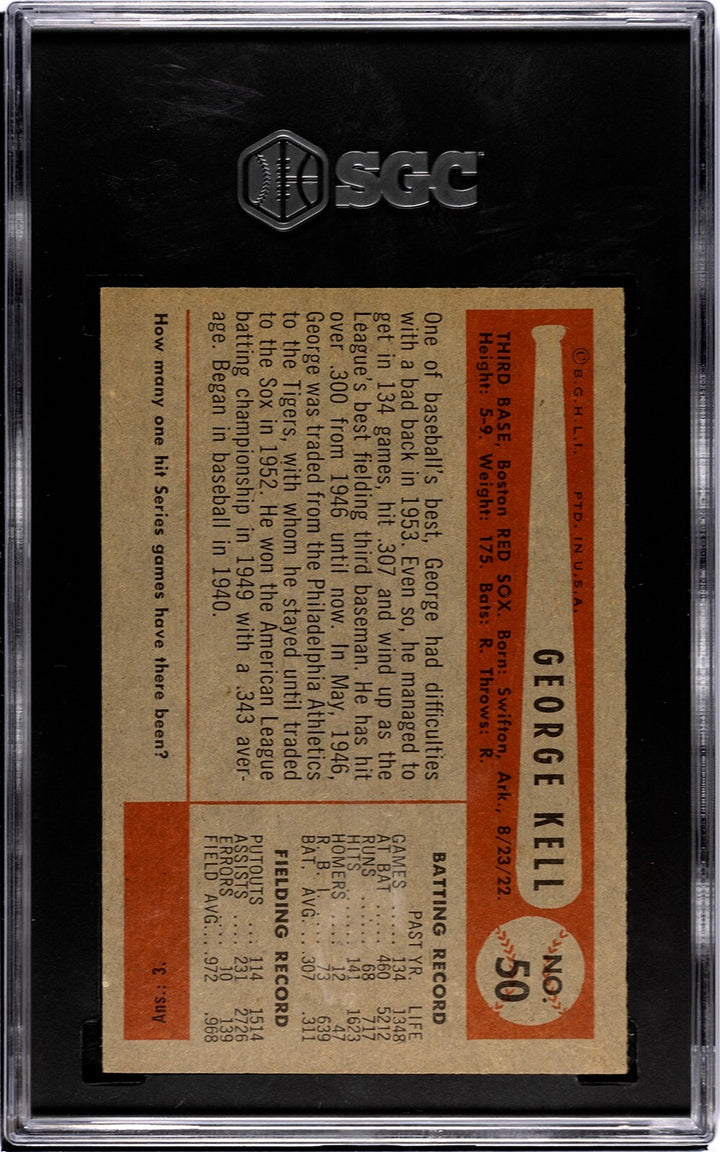 George Kell 1954 Bowman Baseball Card #50- SGC Graded 7 NM (Boston Red Sox/HOF)