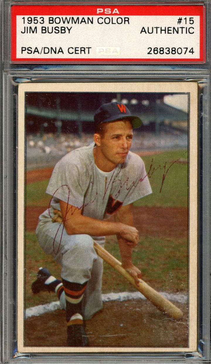 Jim Busby PSA DNA Signed 1953 Bowman Color Autograph