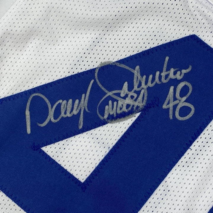 Autographed/Signed DARYL MOOSE JOHNSTON Dallas White Jersey Beckett COA