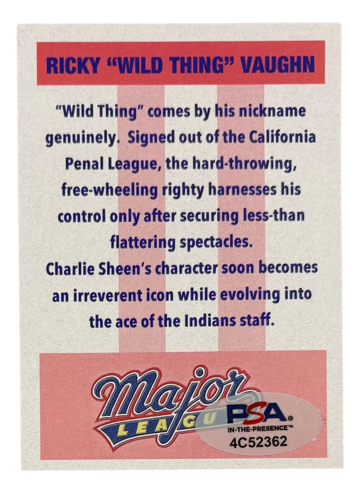 Charlie Sheen Signed Major League Ricky Vaughn Custom Trading Card PSA/DNA Holo