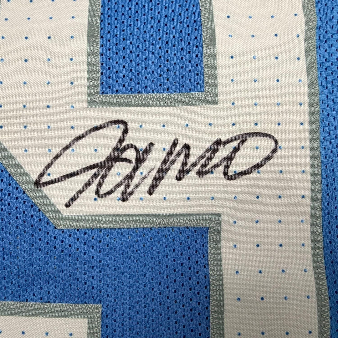 Framed Autographed Jameson Williams 35x39 Detroit Blue Football Jersey BAS COA