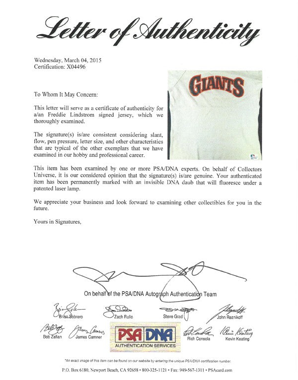 New York Giants Freddie Lindstrom Autographed Signed Gray Jersey PSA/DNA #X04496