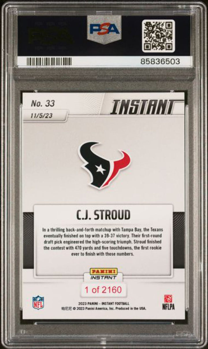 Graded 2023 Panini Instant C.J. Stroud #33 Rookie RC Football Card PSA 10 Gem