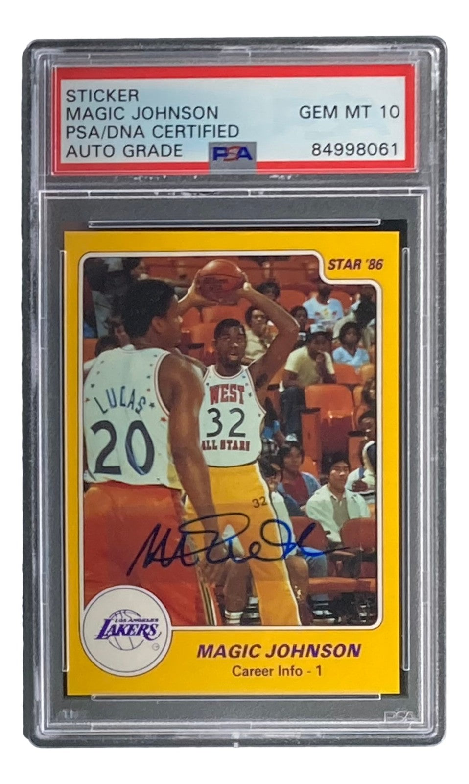Magic Johnson Signed LA Lakers 1986 Star #6 Trading Card PSA/DNA Gem MT 10