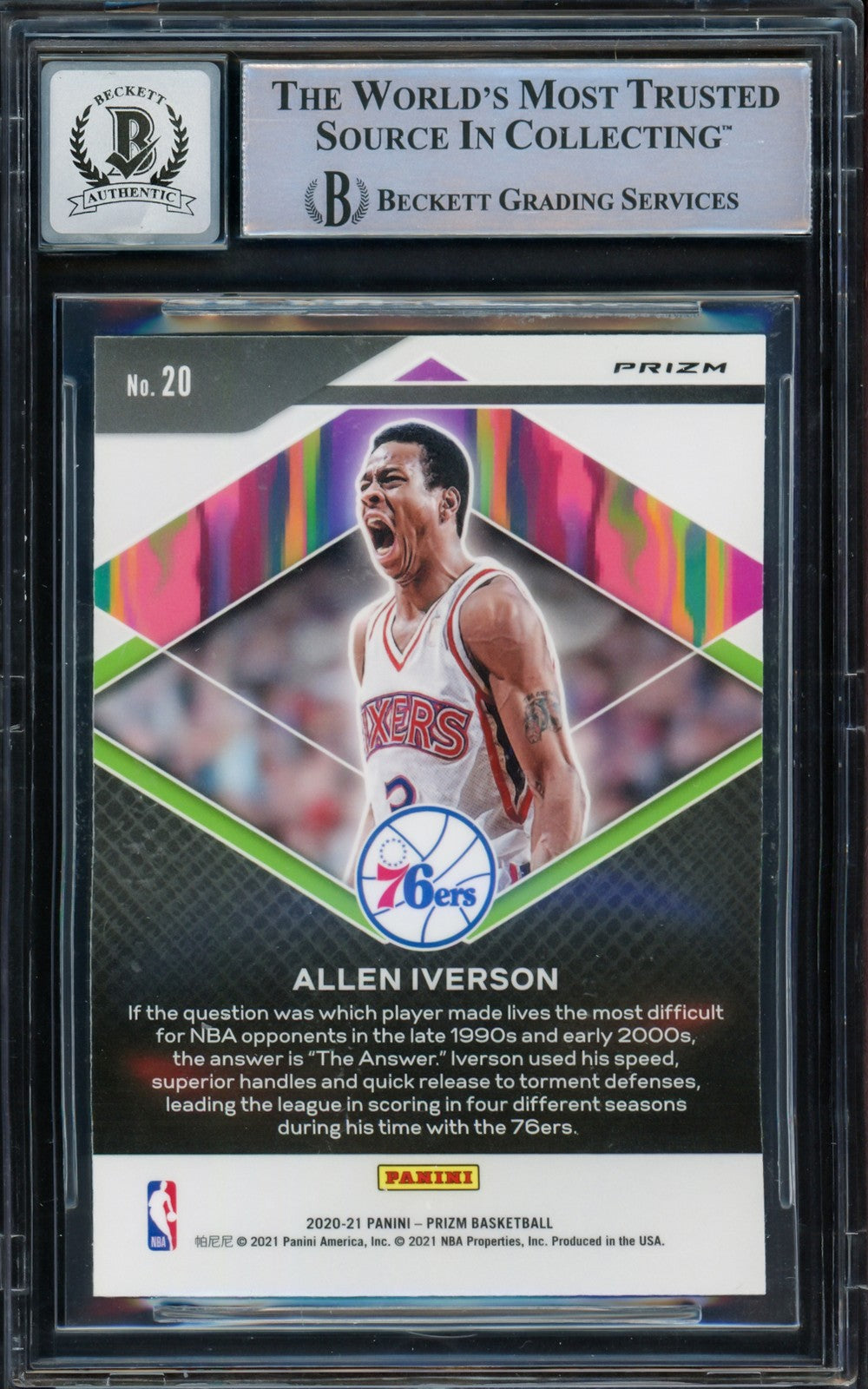 Allen Iverson Auto 2020-21 Prizm Fearless Prizms Hyper Card 20 76ers Sig 10 BAS