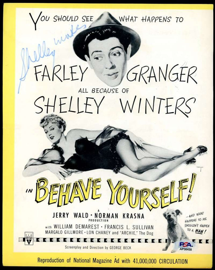 Shelley Winters PSA DNA Coa Signed 8x10 Movie Flyer Photo Autograph