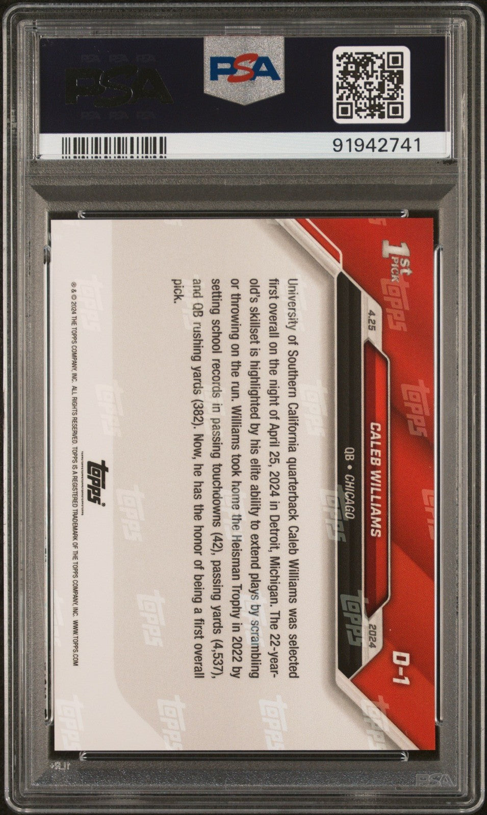 Graded 2024 Topps Now Caleb Williams #D1 Rookie RC Card PSA 10 Gem Mint