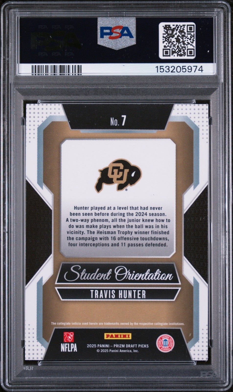 Graded 2025 Prizm DP Travis Hunter #7 Student Orientation Rookie Card PSA 9