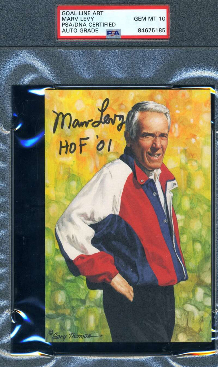 Marv Levy Gem Mint 10 PSA DNA Slabbed Signed Goal Line Autograph GLAC