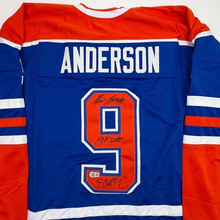 Autographed/Signed Glenn Anderson Edmonton Blue Hockey Jersey Beckett COA