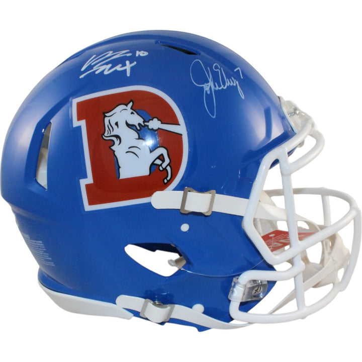 John Elway Bo Nix Autographed Denver Broncos Pro TB Helmet Beckett Witness 55246