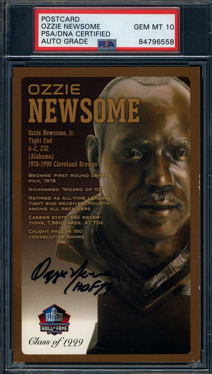 Ozzie Newsome Gem Mint 10 PSA DNA Signed HOF Bronze Bust Postcard Autograph