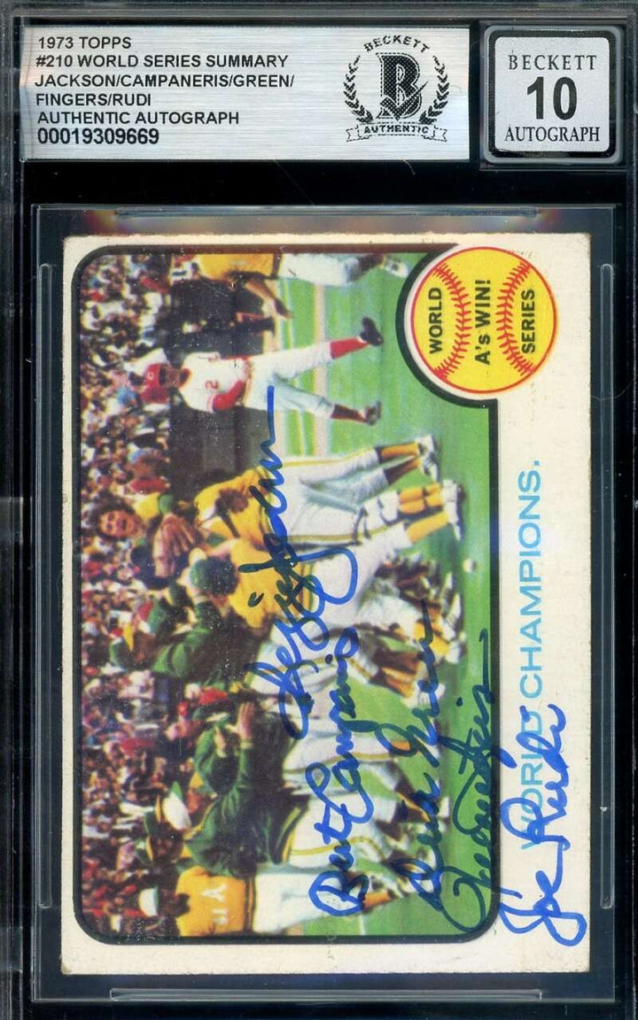 Jackson Campaneris Green Fingers Rudi Gem Mint 10 Beckett Signed 5 1973 Topps