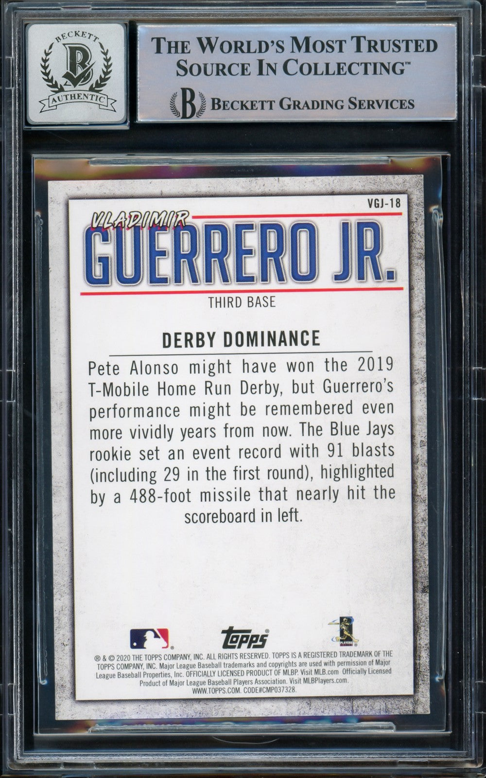 Vladimir Guerrero Jr. Signed 2020 Topps Highlights Card VGJ-18 Sig 10 Beckett