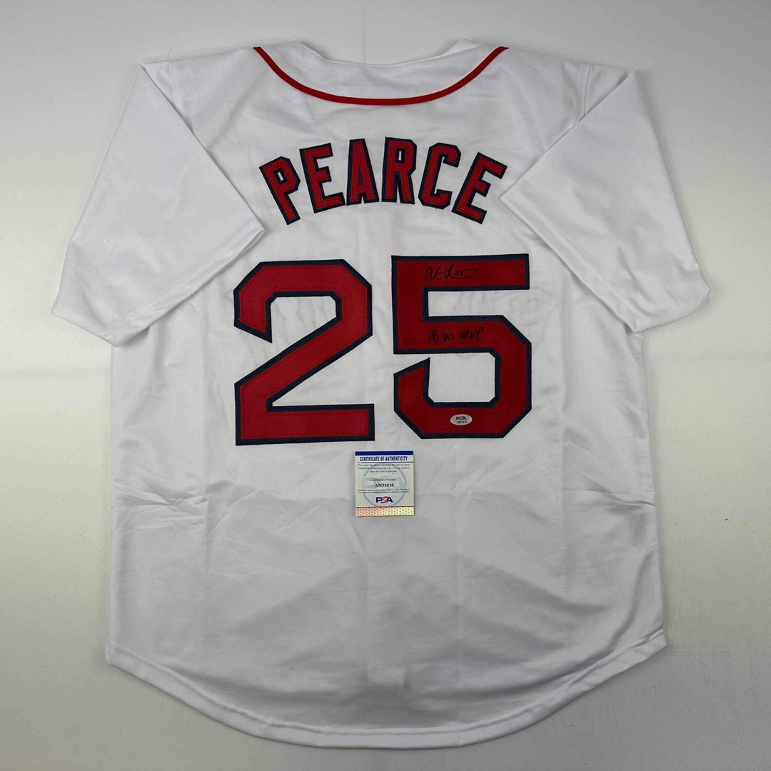 Autographed/Signed Steve Pearce 18 WS MVP Boston White Jersey PSA/DNA COA