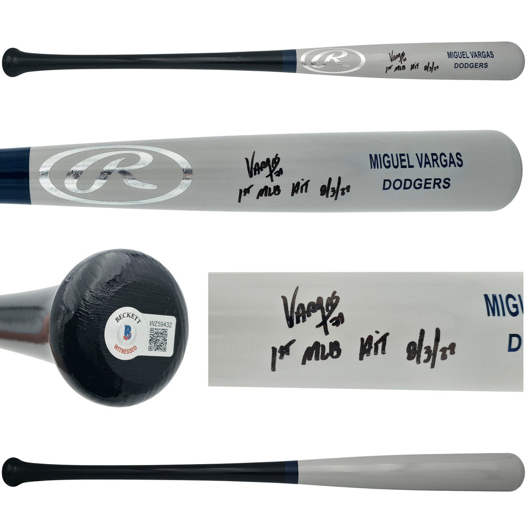 Miguel Vargas Auto Gray Rawlings Game Model Bat Dodgers 1st MLB Hit BAS