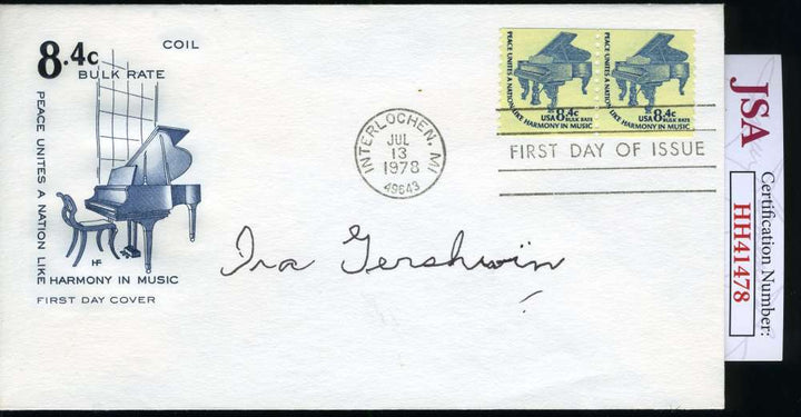 Ira Gershwin JSA Coa Signed 1978 FDC Cache Autograph