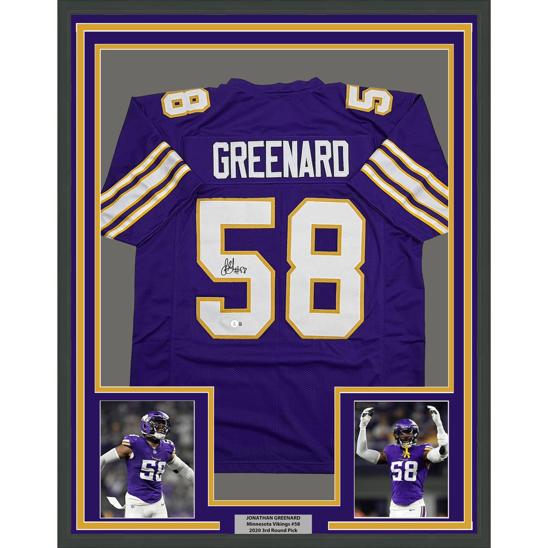 Framed Autographed Jonathan Greenard Minnesota Purple Retro Jersey BAS COA