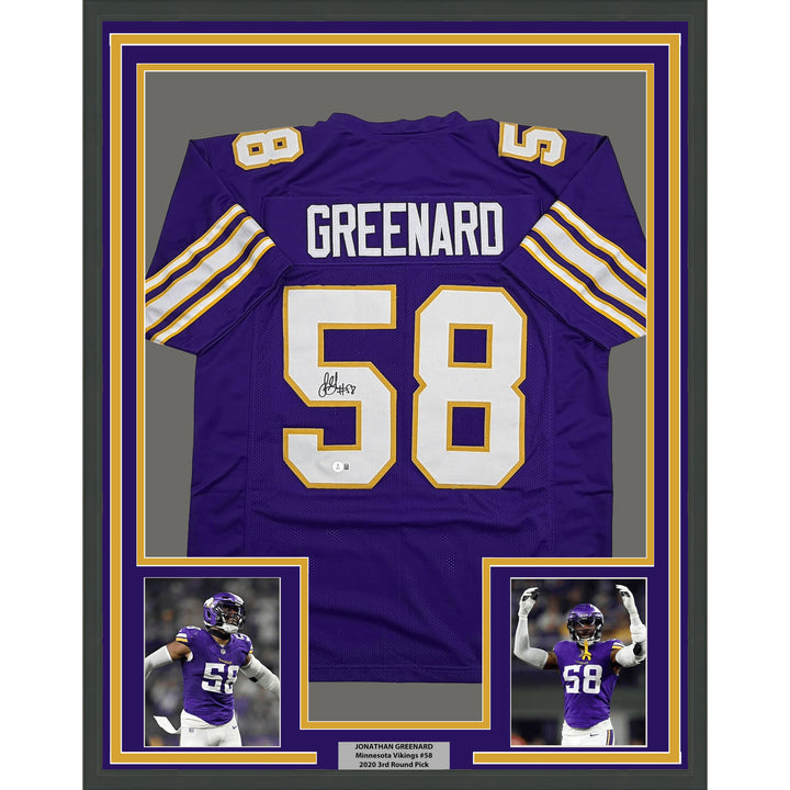 Framed Autographed Jonathan Greenard Minnesota Purple Retro Jersey BAS COA