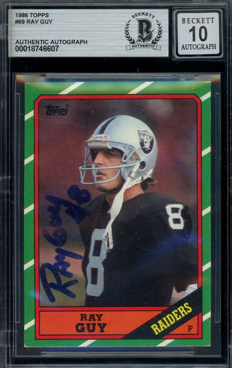 Ray Guy Gem Mint 10 Beckett BAS Signed 1986 Topps Autograph Raiders