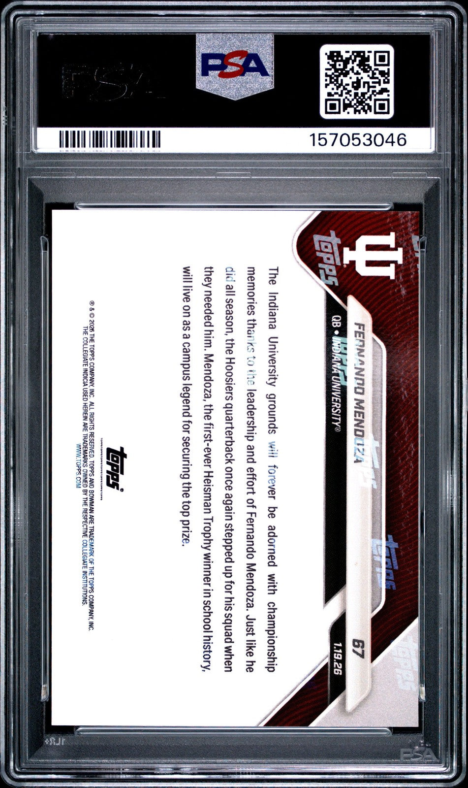 Graded 2025 Topps Bowman U Now Fernando Mendoza #67 Rookie RC Card PSA 10