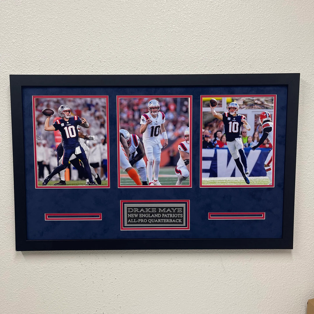 Drake Maye  Custom Framed 3 Photo Display New England Patriots