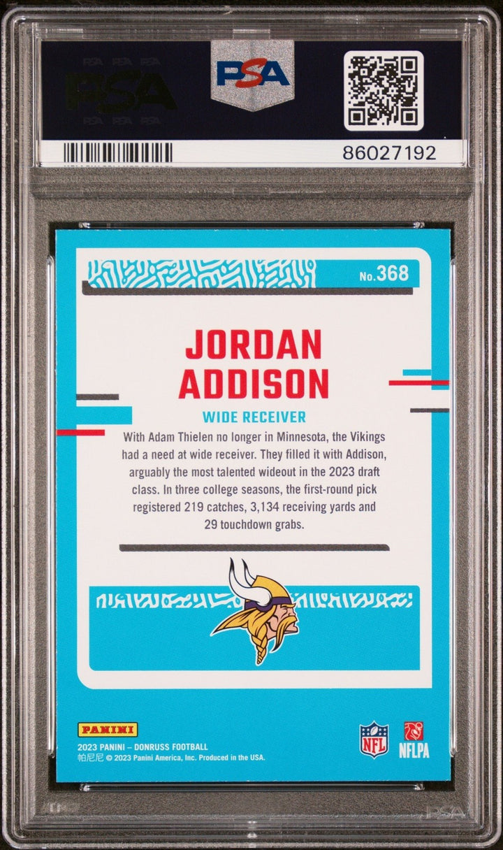 Graded 2023 Panini Donruss Jordan Addison #368 Rookie Card PSA 10 Gem