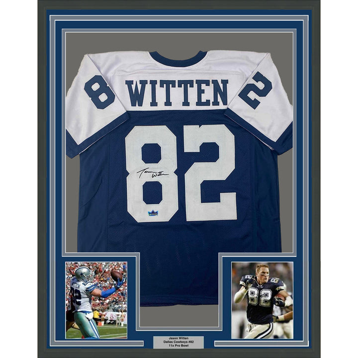 Framed Facsimile Autographed Jason Witten 33x42 Dallas Reprint Laser Auto Jersey