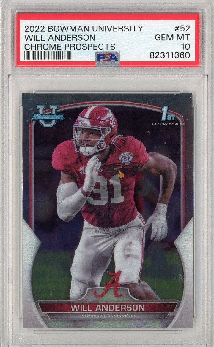 Graded 2022 Bowman University Will Anderson 52 Chrome Prospects Card PSA 10