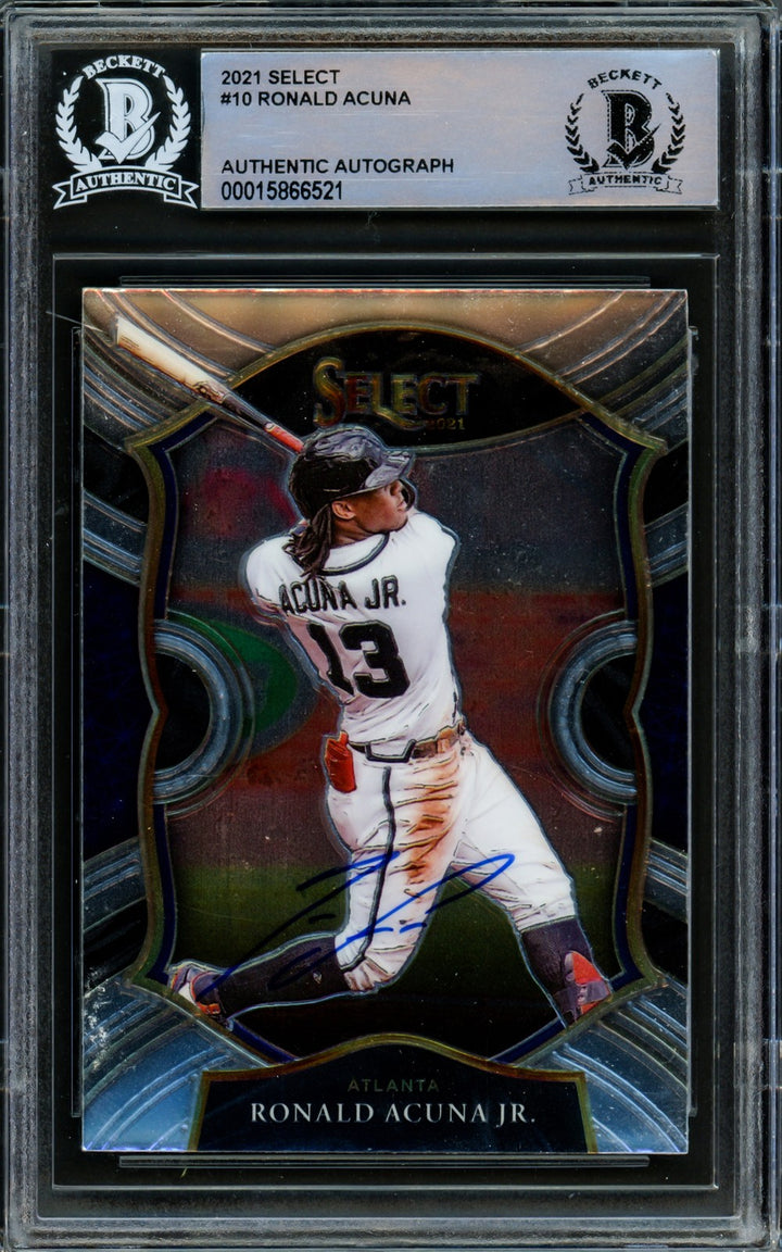 Ronald Acuna Jr. Signed 2021 Panini Select Card #10 Atlanta Braves Beckett