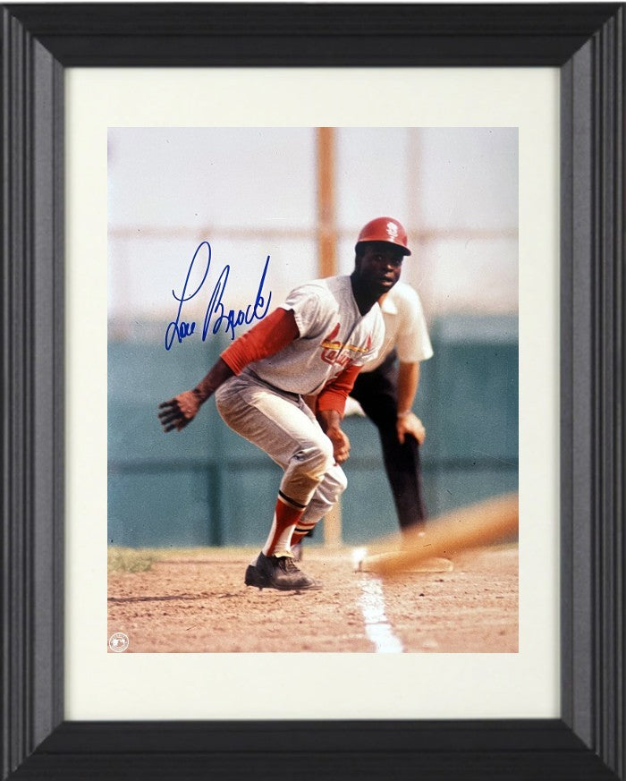 Lou Brock signed St. Louis Cardinals MLB 8x10 Photo Framed - COA (HOF/6X NLAS)