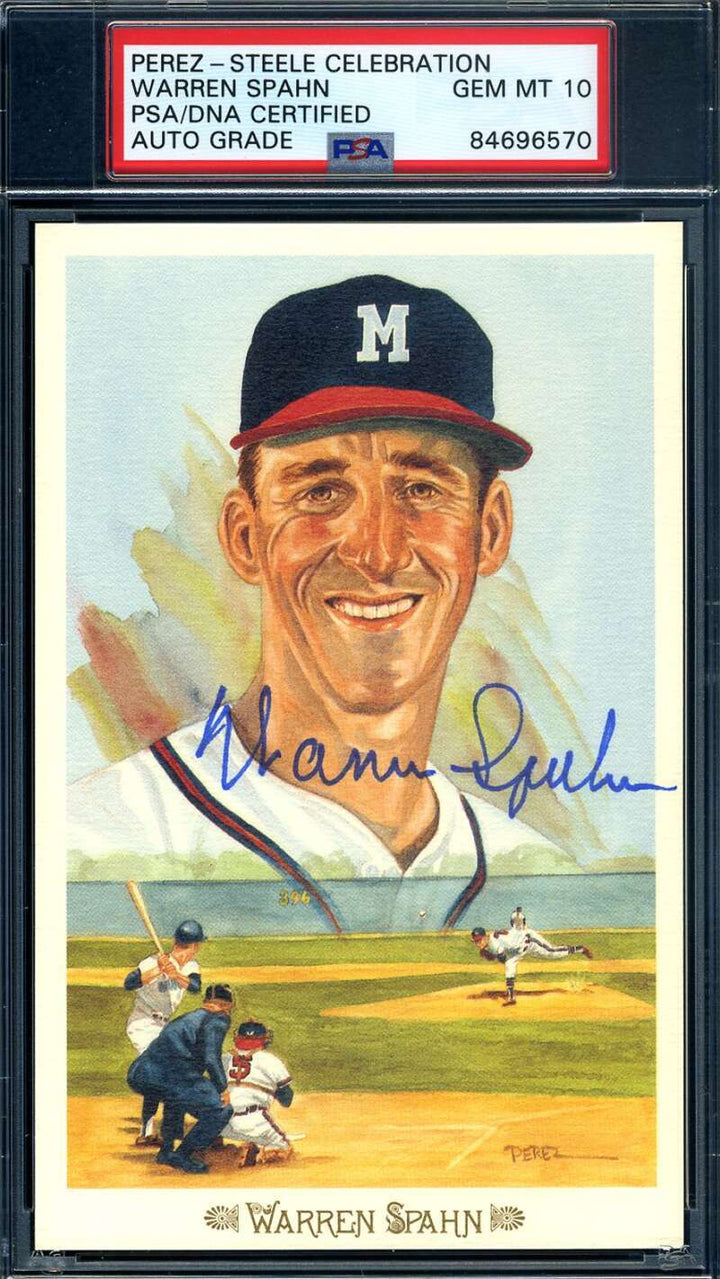 Warren Spahn Gem Mint 10 PSA DNA Signed Perez Steele Celebration Autograph