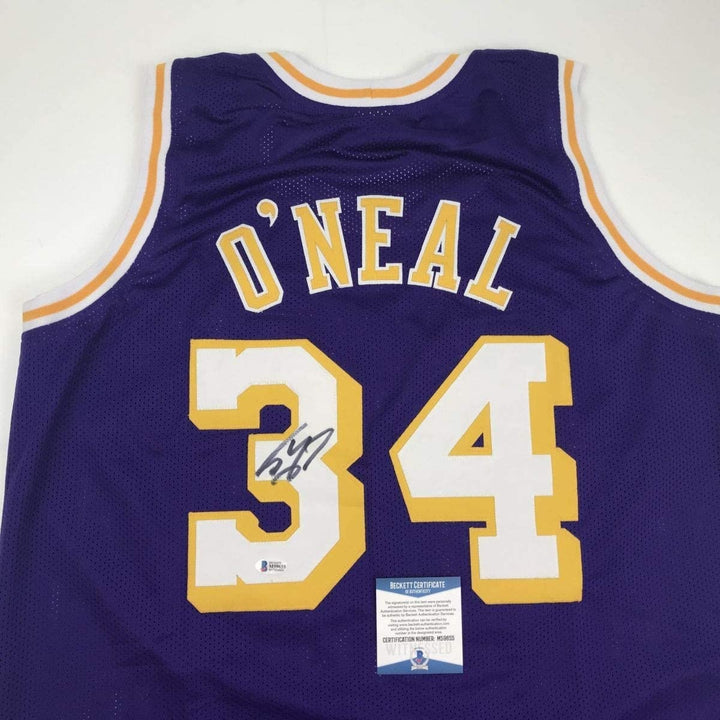 Autographed/Signed SHAQUILLE SHAQ O'NEAL Los Angeles Purple Jersey BAS COA