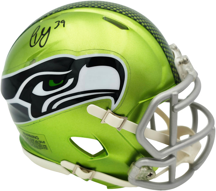 Ty Okada Signed Seahawks Flash Green Mini Helmet MCS Holo Marks