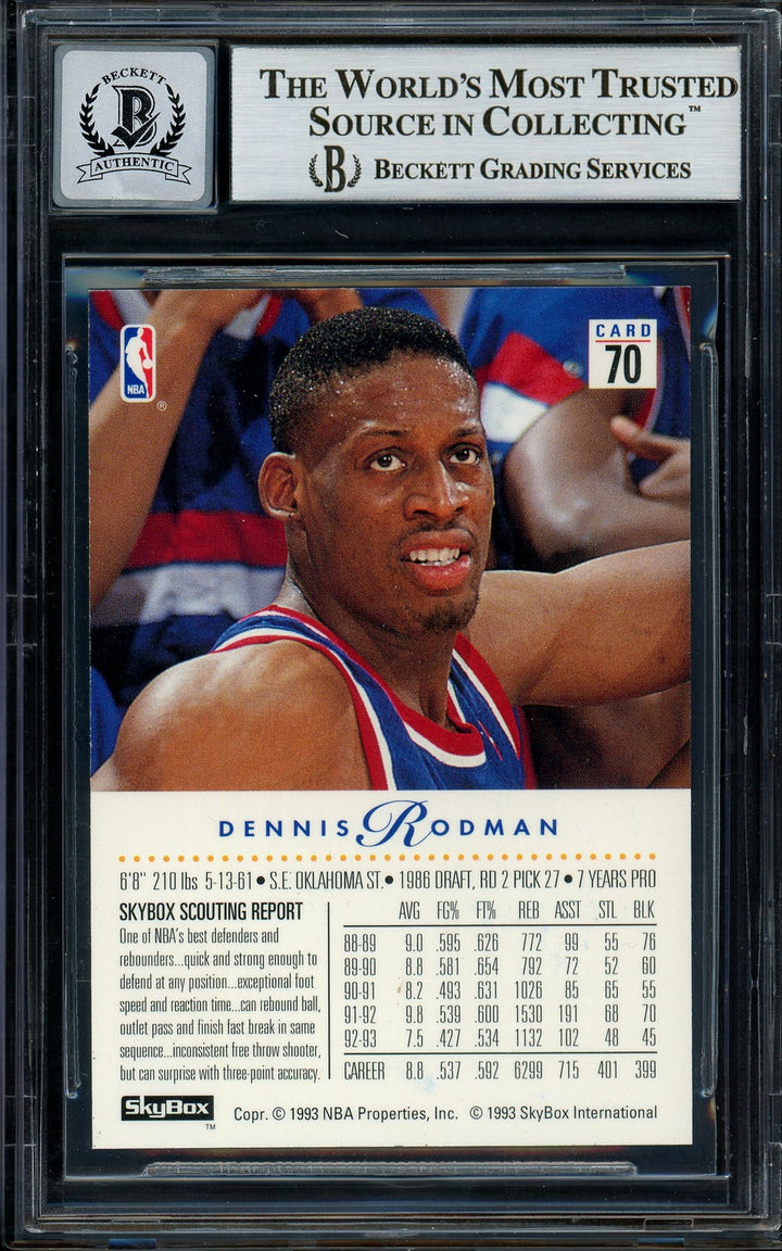 Dennis Rodman Signed 1993-94 Skybox Card 70 Detroit Pistons Auto GM 10 Beckett