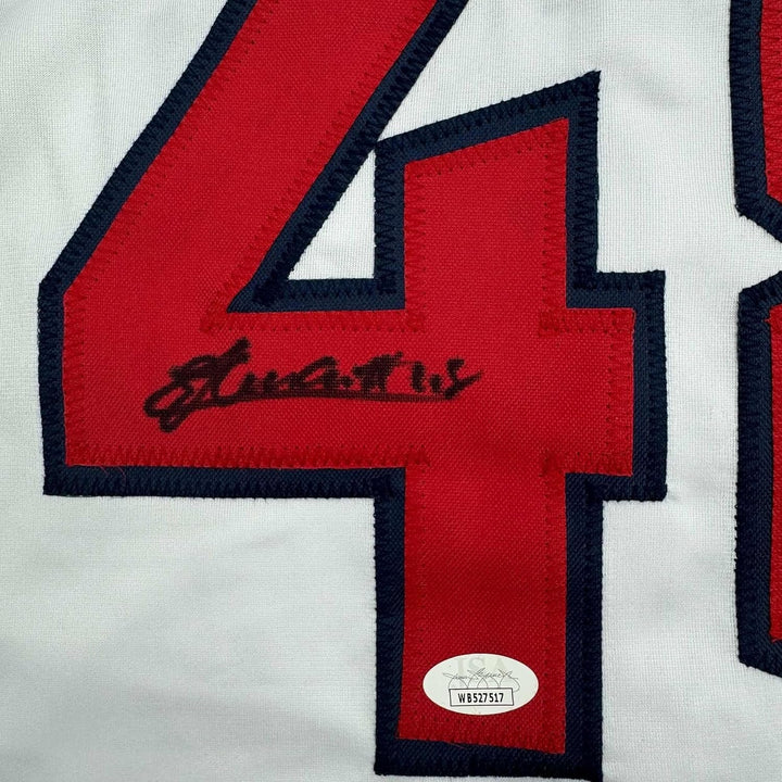 Framed Signed Emmanuel Clase 35x39 Cleveland White Jersey JSA COA