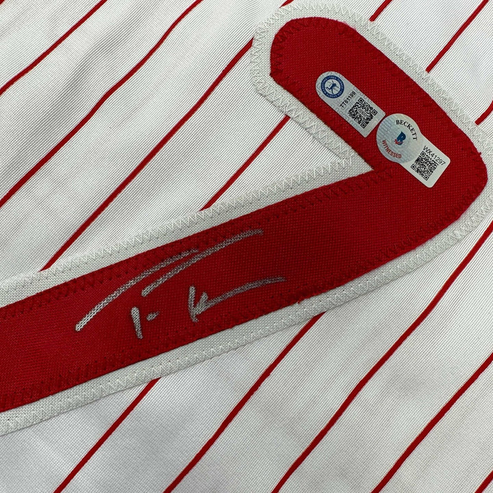 Autographed/Signed Trea Turner Philadelphia Pinstripe Jersey Beckett COA