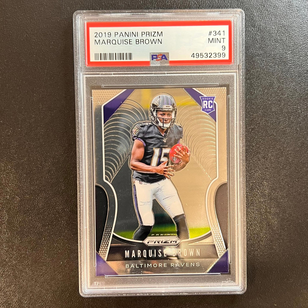 2019 Panini Prizm #341 Marquise Brown Card PSA MINT 9 Slabbed Ravens RC