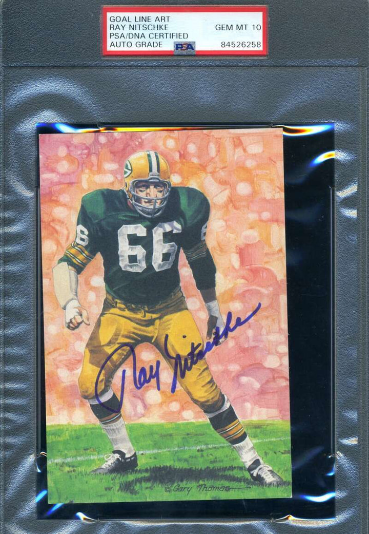 Ray Nitschke Gem Mint 10 PSA DNA Signed Goal Line Art Card GLAC Autograph