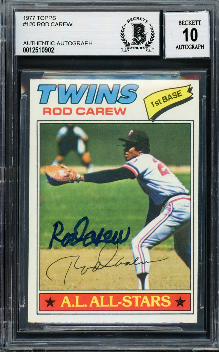 Rod Carew Signed 1977 Topps Card 120 Minnesota Twins Auto GM 10 Beckett