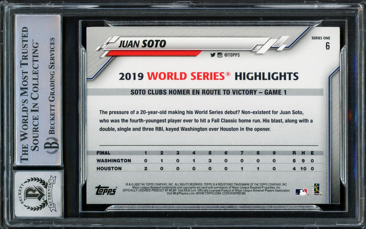 Juan Soto Signed 2020 Topps Card #6 New York Mets Auto Grade Gem Mint 10 Beckett