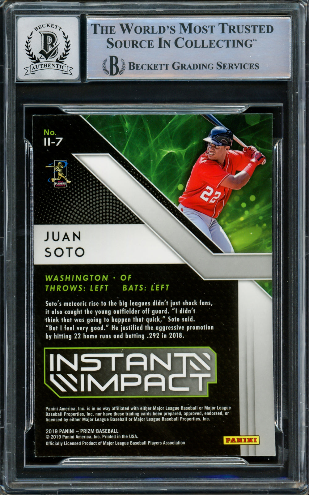 Juan Soto Autographed 2019 Panini Prizm Instant Impact Card Gem 10 Auto Beckett