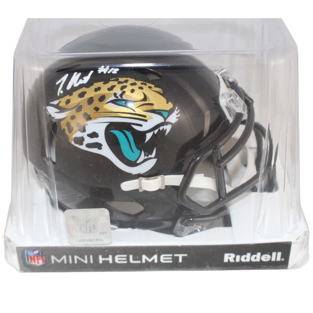 Travis Hunter Autographed Jacksonville Jaguars Mini Helmet Beckett Witness 53353