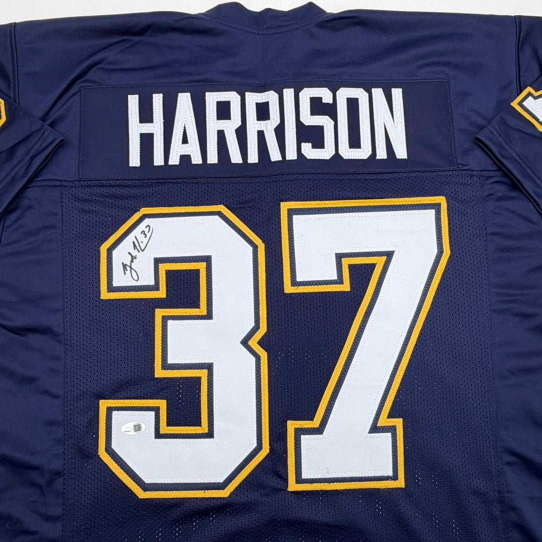 Autographed/Signed Rodney Harrison San Diego Navy Blue Jersey Beckett BAS COA
