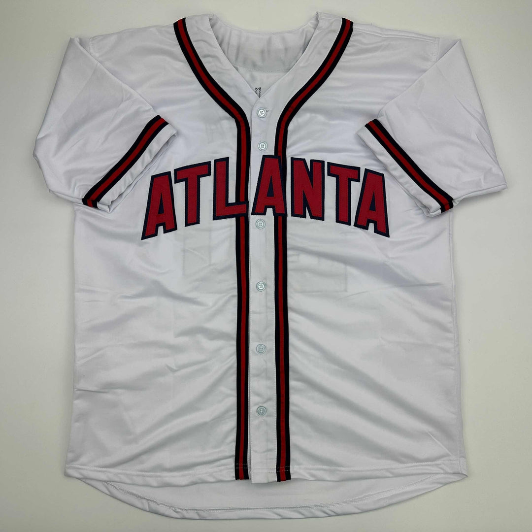 Facsimile Autographed Marcell Ozuna Atlanta White Reprint Jersey Size Men's XL